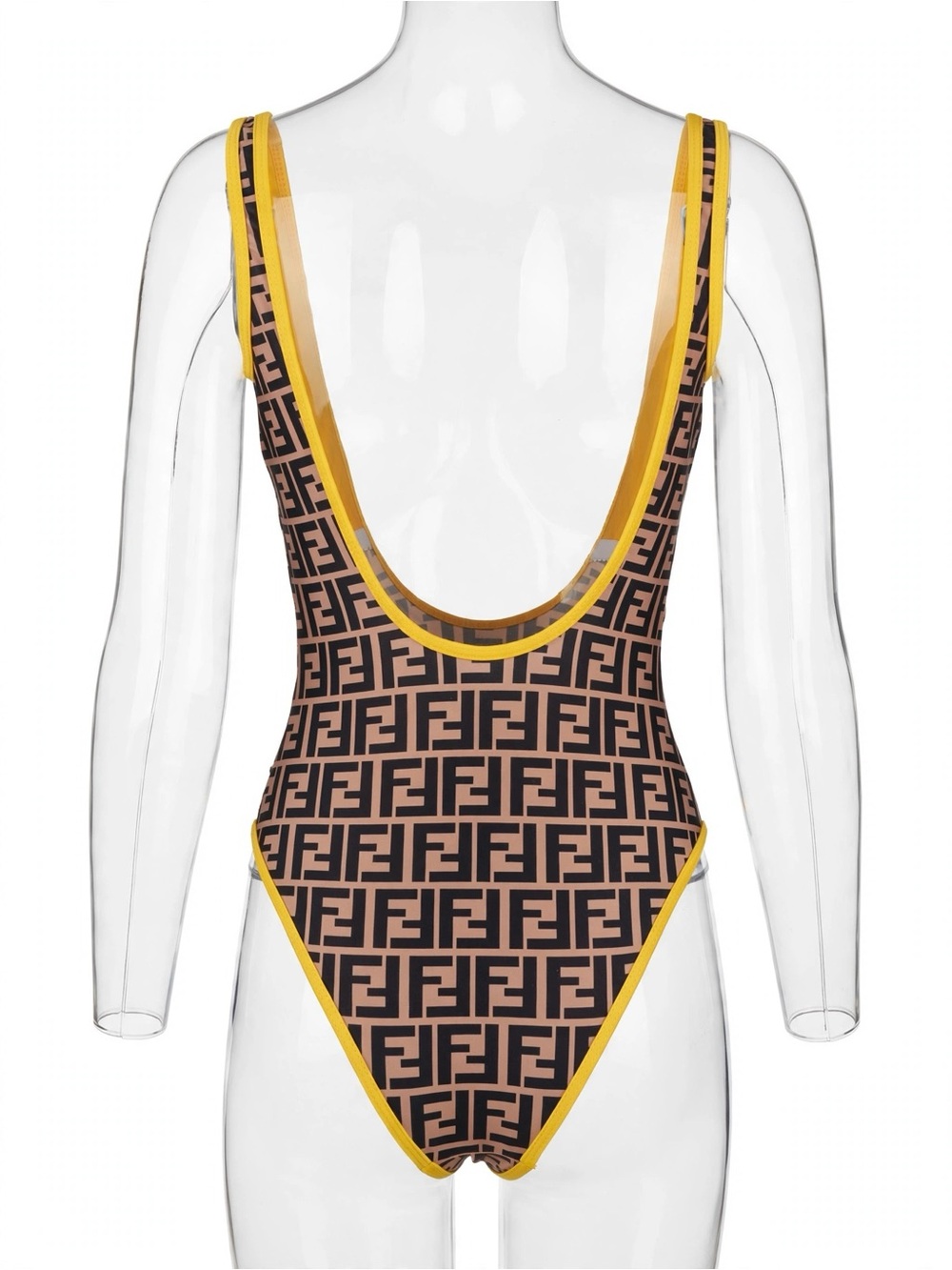 FF STYLE Follow Brown & Yellow Logo One-Piece Swimsuit - Picture 4 of 6